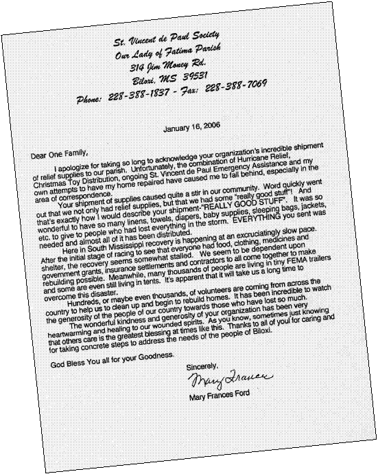 Letter of appreciation.