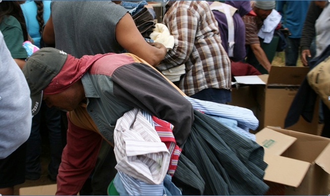 Homeless receiving warm clothing